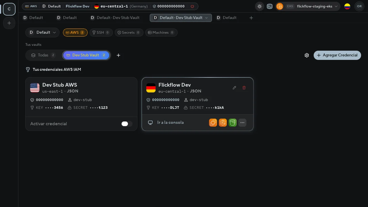 Croswit: app de escritorio, credenciales AWS de una bóveda
