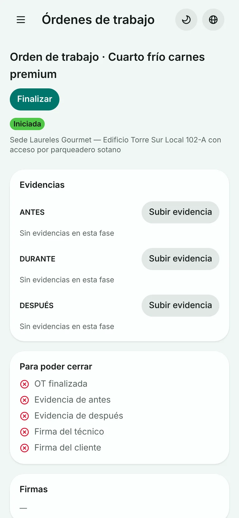 Topbase: orden de trabajo en el móvil del técnico